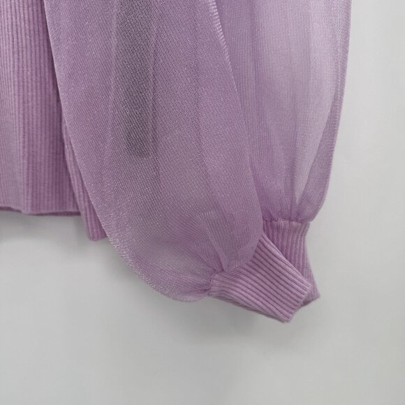 Tuckernuck Lilac Knit Betsy Blouse with Sheer Balloon Sleeve size M NWT - Picture 4 of 9